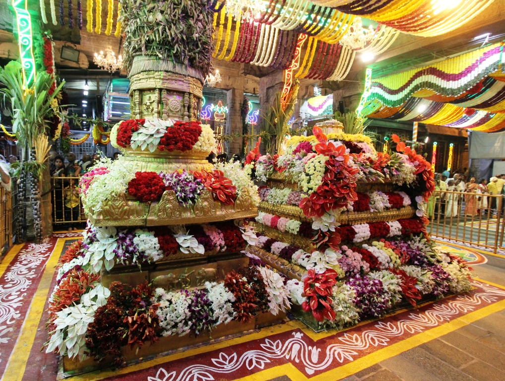 Dhwajasthambam decorated in Tirumala