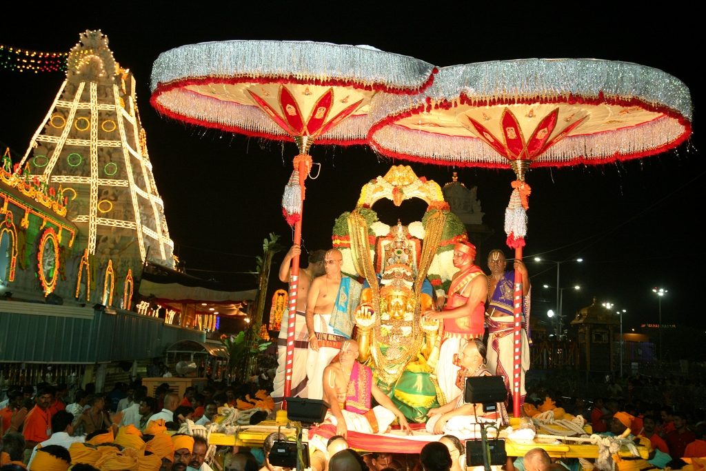 Garuda Seva with Umbrellas during Brahmotsavam