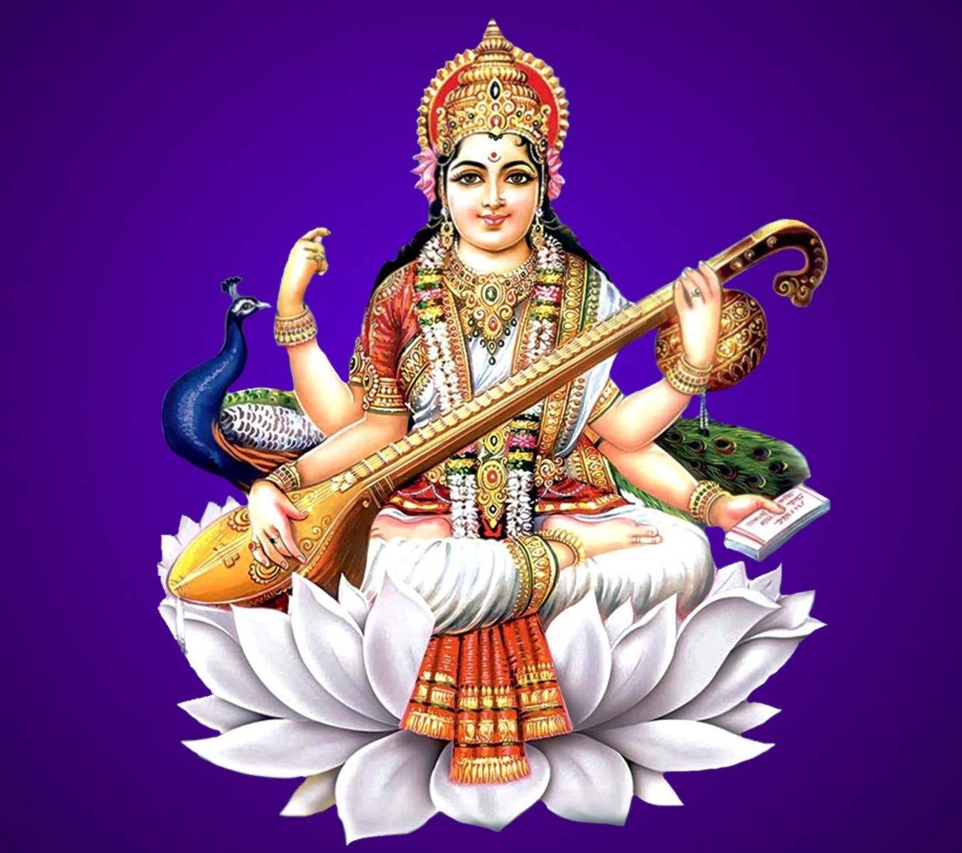 Saraswati on white Lotus